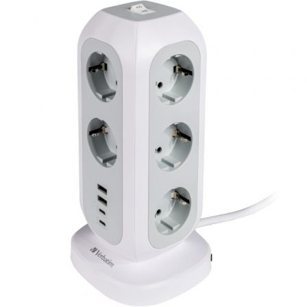 Verbatim Torre de Alimentación EUPT-01 con 11 Tomas CA, 2 USB-C y 2 USB-A, Blanco Verbatim Torre de Alimentación EUPT-01 con 11 Tomas CA, 2 USB-C y 2 USB-A, Blanco